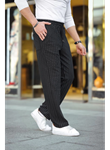 Erkek Cizgili Dokuma Krep Jogger Buggy Pantalon Rahat Kalıp - Siyah