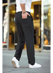 Erkek Cizgili Dokuma Krep Jogger Buggy Pantalon Rahat Kalıp - Siyah