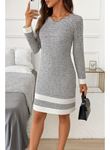 Kadın Uzun Kollu Yuvarlak Yaka Etek Ucu şerit Detaylı Mini Dokuma Elbise