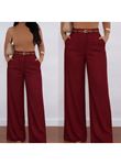 Kadın Yüksek Bel Geniş Paça Detaylı Cepli Ithal Krep Pantolon