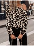 Kadın Uzun Kollu Tek Omuzu Açık Tokalı Leopar Desenli Modal Bluz
