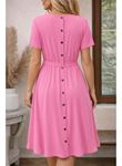Kadın Kısa Kollu Yuvarlak Yaka Arkadan Düğmeli Viskon Midi Elbise