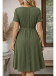 Kadın Kısa Kollu Yuvarlak Yaka Arkadan Düğmeli Viskon Midi Elbise