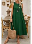 Kadın Askılı Yuvarlak Yakalı Kıloş Cepli Uzun Elbise