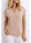 Kadın V Yaka Kısa Kol Dokuma Viskon Kumaş Bluz