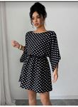 Kadın Puantiyeli örme Krep Mini Elbise (kemersiz)