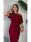 Kadın Kısa Kollu Tek Omuzdan Açık Beli Lastikli Sandy Maxi Elbise