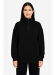 Üç İplik Dık Yaka Yarım Fermuarlı SweatShirt - Siyah