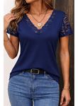 Kadın Kısa Kollu V Yakalı Dantelli Viskon Bluz
