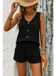 Kadın Askılı Kolsuz V Yakalı önden Düğmeli Bürümcük Bluz Ve Short Ikili Takım