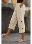 Kadın Yüksel Bel Lastikli Yandan Dügme Detaylı Midi Pantolon