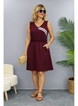 Kadın Askılı V Yakalı Beli Büzgülü Kısa Viskon Iki Iplik Elbise