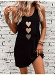 Kadın Askılı Yuvarlak Yakalı Kalp Baskılı Kısa Viskon Elbise