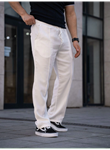 Erkek Keten Cepli Çıma Dikişli Jogger Buggy Pantalon Rahat Kalıp - Beyaz