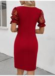 Kadın Kısa Kollu Dantelli V Yakalı Yanlardan Büzgülü çapraz Detaylı Ithal Krep Elbise