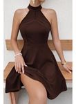 Kadın Omuzlardan Açık Balıkçı Yaka Arkadan Dantel Detaylı Kısa Ithal Krep Elbise