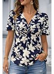 Kadın Kısa Kollu V Sarmal Yakalı çiçek Desenli Süprem Bluz