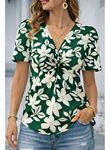 Kadın Kısa Kollu V Sarmal Yakalı çiçek Desenli Süprem Bluz