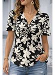 Kadın Kısa Kollu V Sarmal Yakalı çiçek Desenli Süprem Bluz
