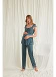 Dantelli Önü Düğmeli Hamile Lohusa 3'lü Viskon Pijama Takımı