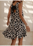 Kadın Kolsuz Sırttan Bağlamalı Fırfırlı Leopar Desenli Süprem Elbise