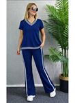Kadın Kısa Kollu V Yakalı Viskon Iki Iplik Bluz Ve Pantolon Ikili Takım