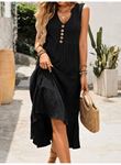 Kadın Askılı V Yakalı önden Düğmeli Midi Bürümcük Elbise