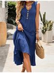 Kadın Askılı V Yakalı önden Düğmeli Midi Bürümcük Elbise