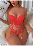 Kırmızı Dantelli Jartiyer Fantezi Seksi Büstiyer Takımı