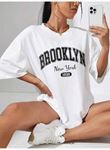 Kadın Brooklyn New York Baskılı Oversize Tshirt
