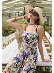 Çiçek ve Yaprak Desenli İp Askılı Tulum