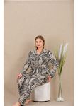 Büyük Beden Çizgili Düğmeli Uzun Kol Viskon Pijama Takımı