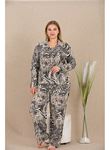 Büyük Beden Çizgili Düğmeli Uzun Kol Viskon Pijama Takımı
