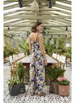 Çiçek ve Yaprak Desenli İp Askılı Tulum