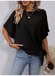 Kadın Kısa Kollu Bisiklet Yaka Yandan Bağcıklı Aerobin Bluz