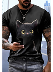 Erkek Bisiklet Yaka Kedi Baskılı Süprem T-shirt