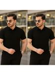 Erkek Kısa Kollu Yakalı çizgi Desenli Triko Bluz
