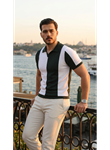 Erkek Kısa Kollu Polo Yakalı Blok Desenli Triko Bluz