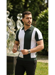 Erkek Kısa Kollu Polo Yakalı Blok Desenli Triko Bluz