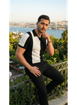 Erkek Kısa Kollu Polo Yakalı Blok Desenli Triko Bluz
