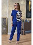 Kadın Kısa Kollu Bisiklet Yaka Zebra Desen Bluz Ve Pantolon Ikili Takım