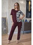 Kadın Kısa Kollu Bisiklet Yaka Zebra Desen Bluz Ve Pantolon Ikili Takım