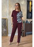 Kadın Kısa Kollu Bisiklet Yaka Zebra Desen Bluz Ve Pantolon Ikili Takım