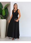 Kadın Askılı Derin V Yakalı Yırtmaçlı Uzun Elbise