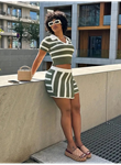 Kadın Kısa Kollu Polo Yaka Crop Asimetrik Mini Triko Etek Ikili Takım