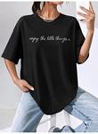 Kadın Kısa Kollu önü Yazı Baskılı Basic Viskon Bluz