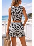 Kadın Omuzlardan Açık Bisiklet Yaka Desenli Dalgıç Krop Bluz Ve Short Ikili Takım