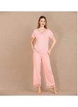 Viskon Şık Tasarım Dantel İşlemeli Açık Pembe Kısa Kol Pijama Takımı