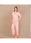 Viskon Şık Tasarım Dantel İşlemeli Açık Pembe Kısa Kol Pijama Takımı