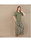 Şık Tasarım Çiçek Desenli Yeşil Kısa Kol Viskon Pijama Takımı